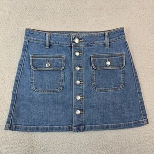 American Eagle Outfitters Button Front Denim Mini Skirt Blue Stretch Size 6